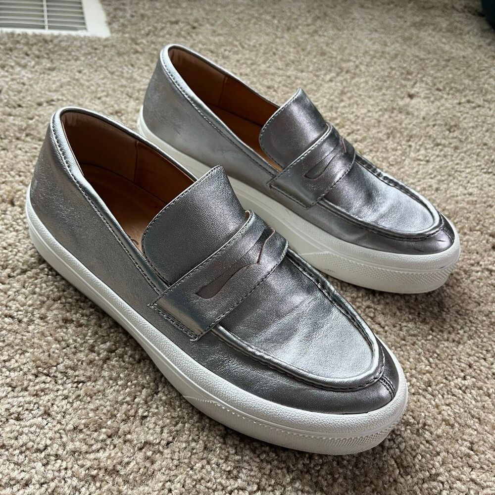 VTG J/Slides Gigi JS Pewter Leather Platform Loafer Sneaker 10 Slip On - Picture 11 of 11